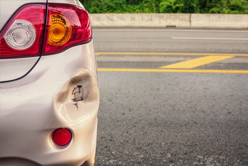 Car damaged by a hit and run accident