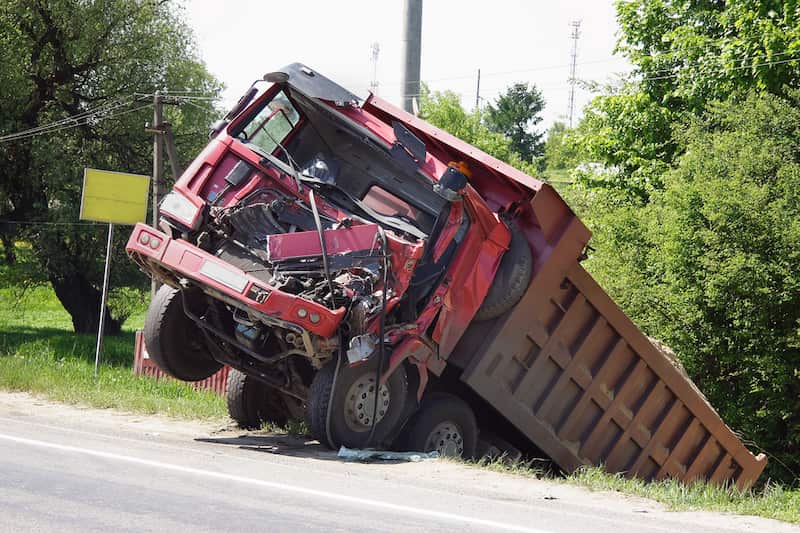 Dump truck accident on road