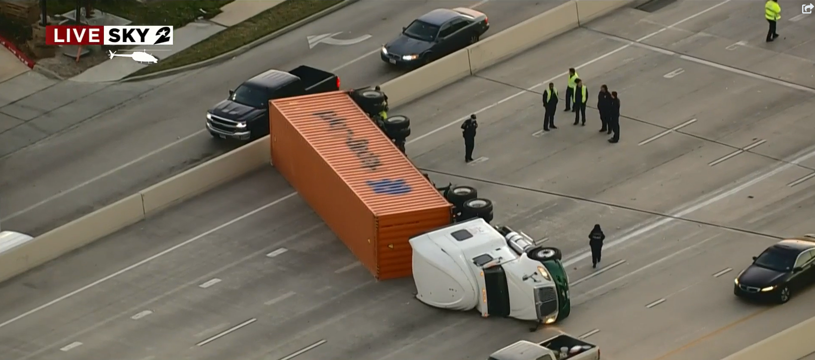 18-Wheeler Overturned on Highway 290, Causing Road Delays