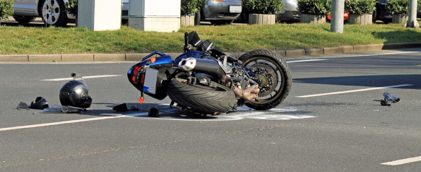 Motorcycle flipped on its side after accident