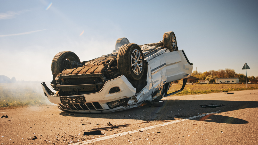 car turned upside down